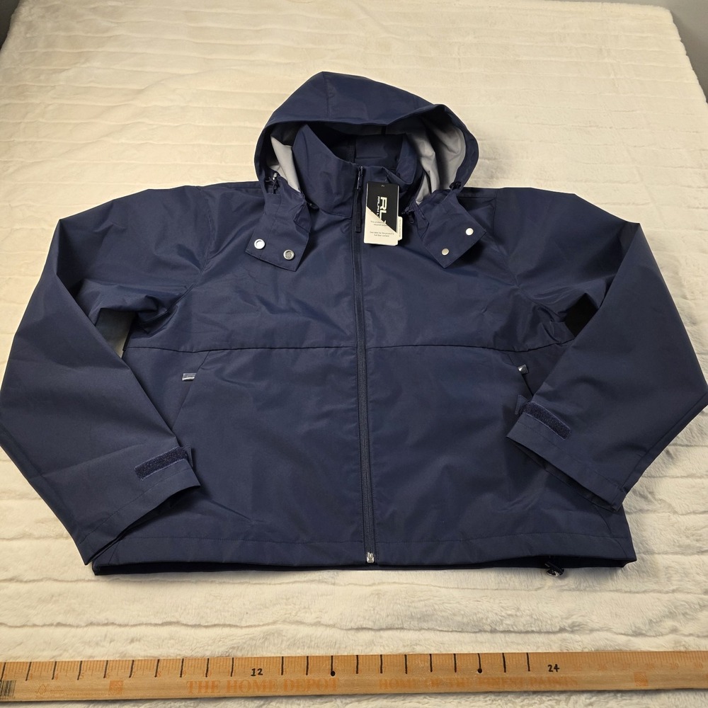 RLX Ralph Lauren Packable Performance Hooded Rain Jacket Womens L Vented Blue
